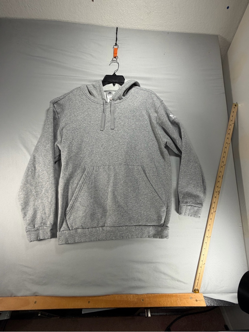 Adidas Mens Grey Fleece Pullover Hoodie Sweatshirt Hooded Pocket Size L